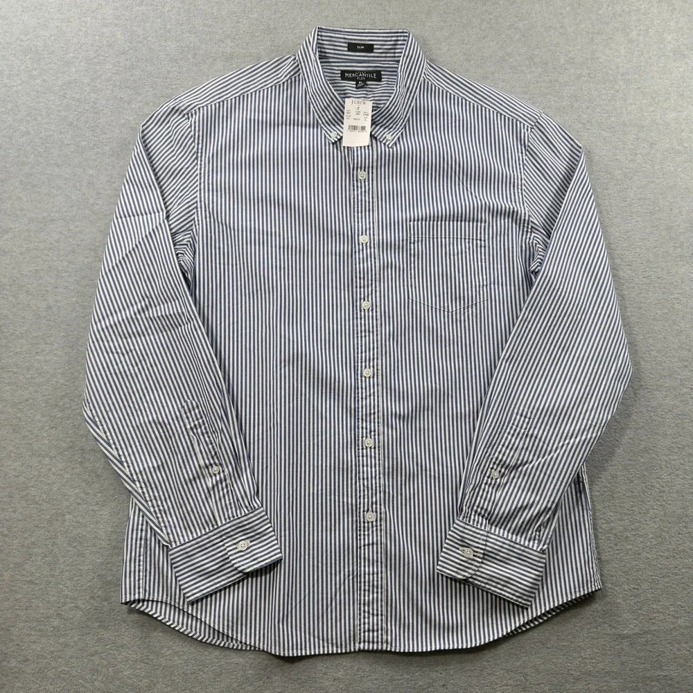 J. Crew Button Down Shirt Mens XL Blue Striped Mercantile Flex Slim